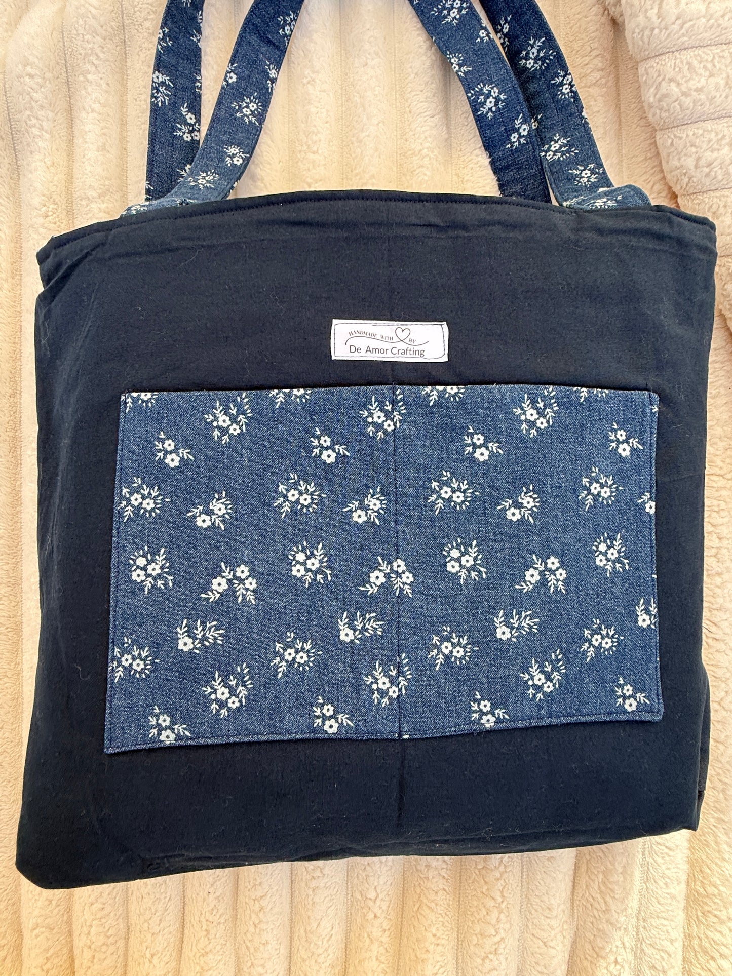 Ditsy Floral Denim Quilted Tote Bag