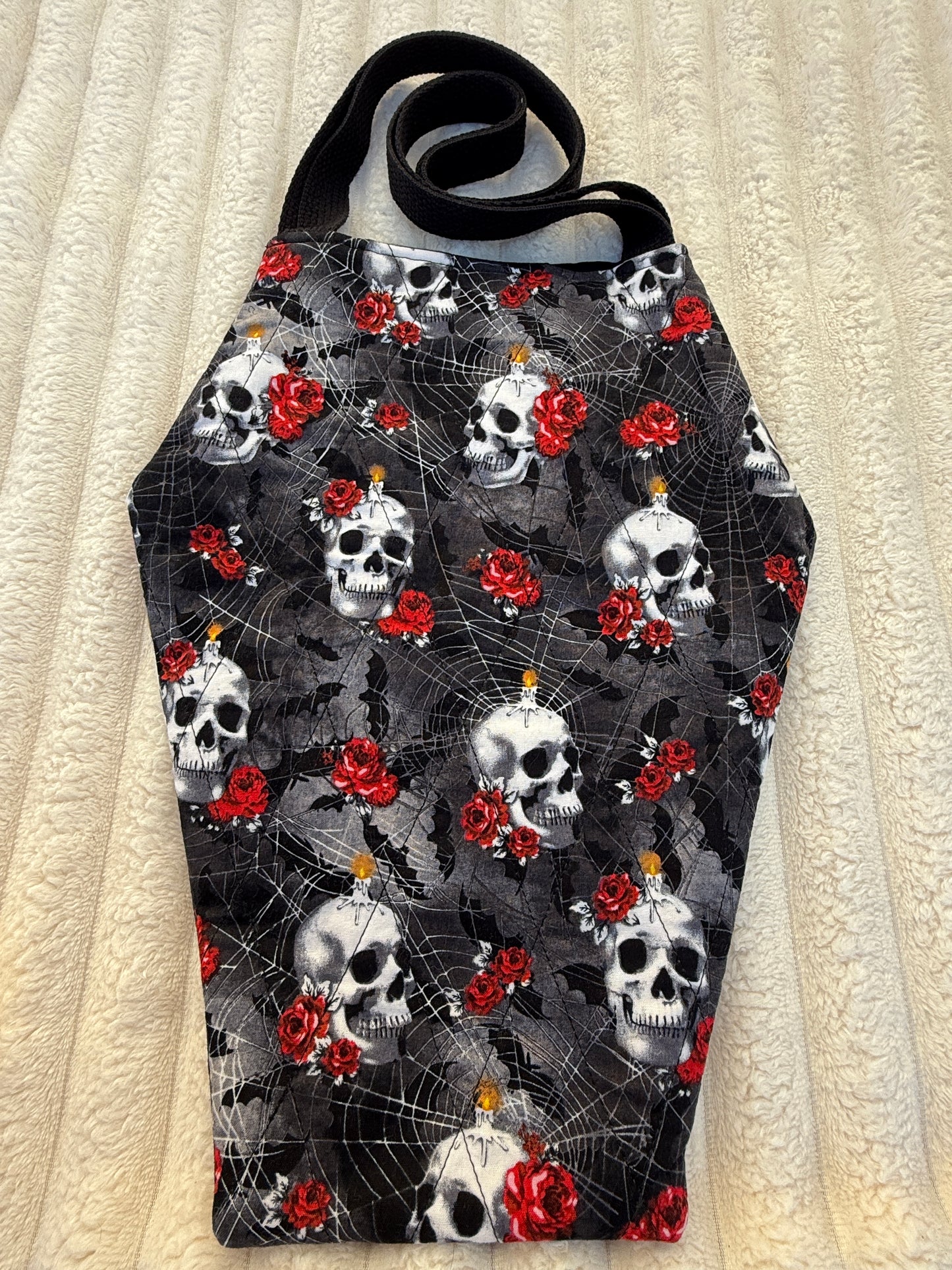 Skull & Rose Quilted Coffin Tote Bag