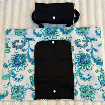 Grey and Blue Floral Tote