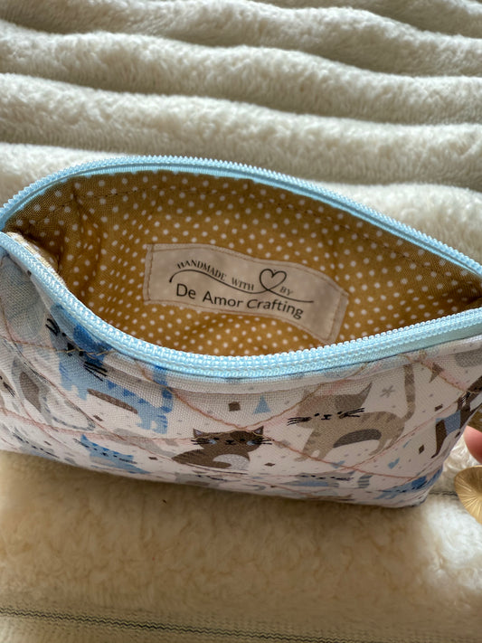 Beige & Blue Kitties Coin Purse