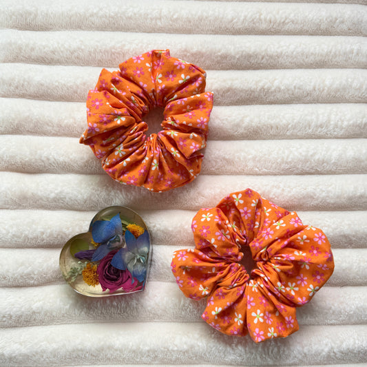 Orange Floral Scrunchie (Large)