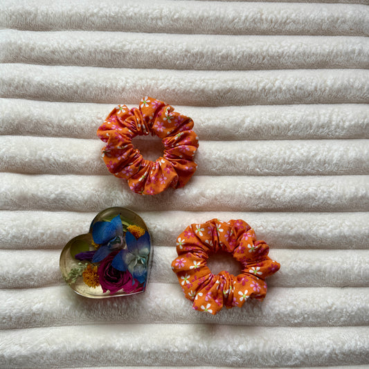 Orange Floral Scrunchie (Medium)
