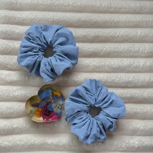 Grey Blue Polka-Dots Scrunchie (Large)