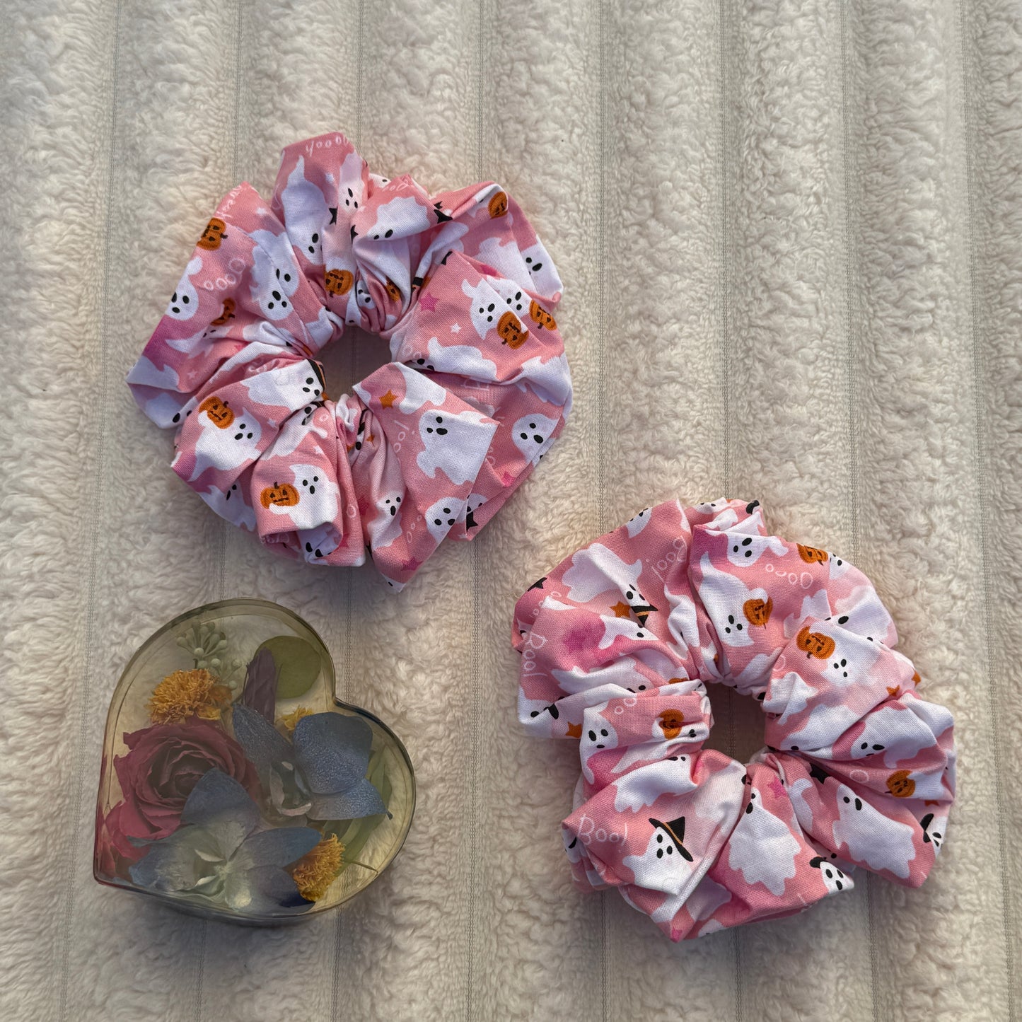 Pink Halloween Ghost Scrunchie (Large)