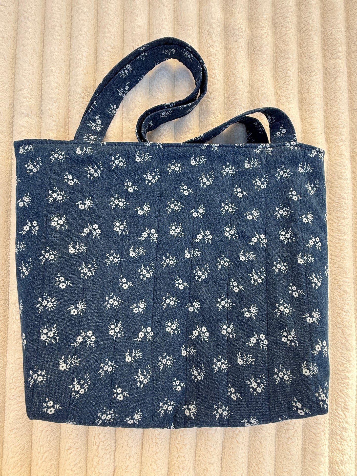 Ditsy Floral Denim Quilted Tote Bag