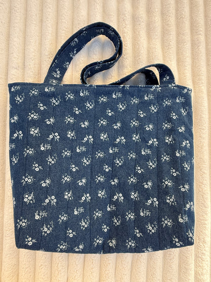 Ditsy Floral Denim Quilted Tote Bag