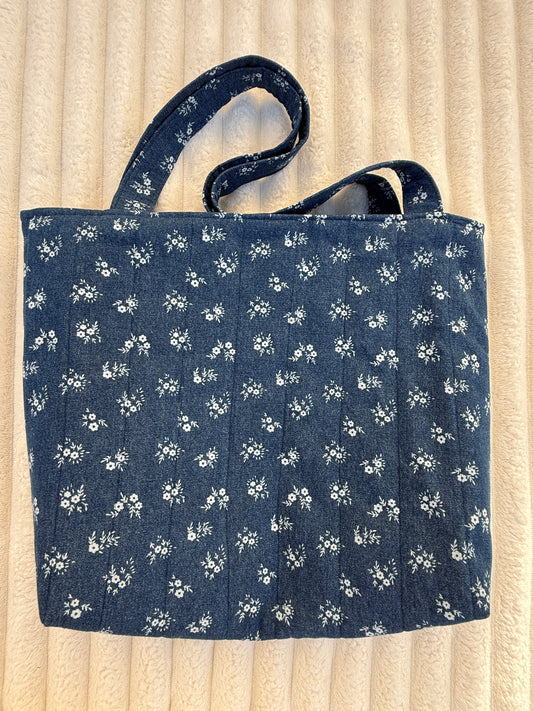Ditsy Floral Denim Quilted Tote Bag