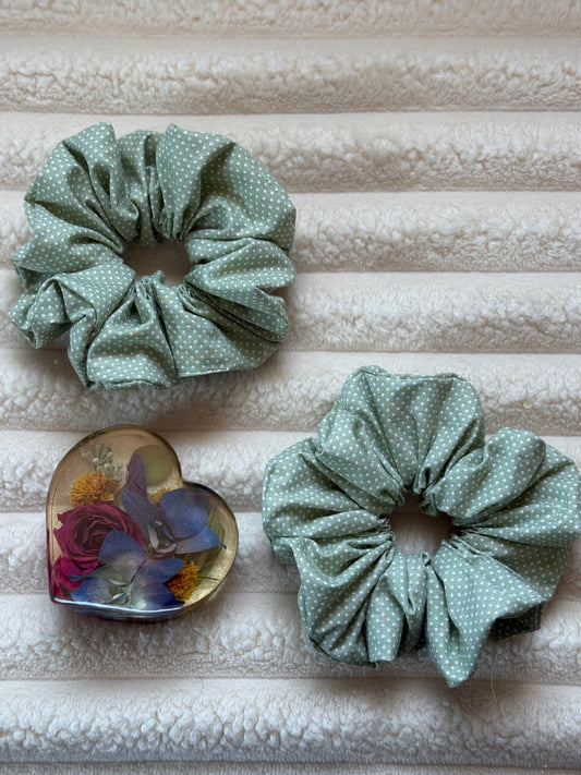 Olive Green Polka-Dot Scrunchie (Large)