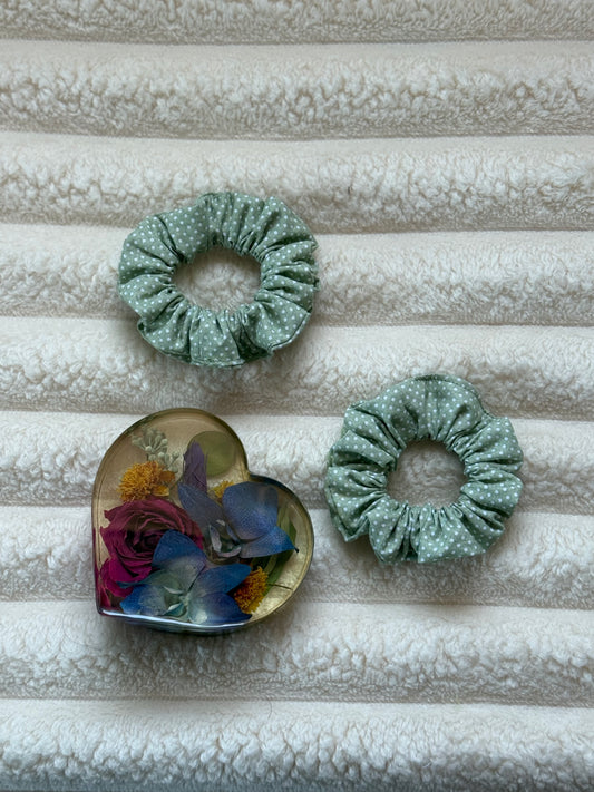 Olive Green Polka-Dot Scrunchie (Mini)